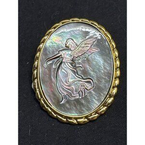 Lee Sands Mother Of Pearl & Gold Tone Fairy Brooch Pin with Paperwork and Box